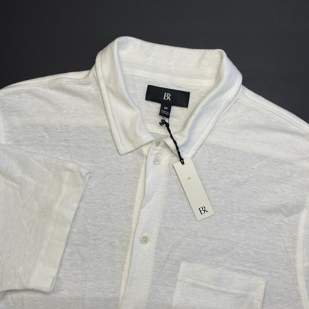 NEW Banana Republic 100% Linen Shirt Mens Medium Solid White Short Sleeve Casual